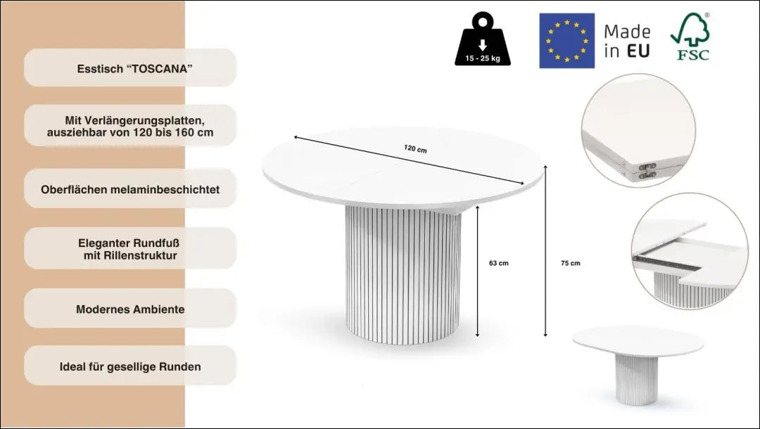 Padidinamas valgomojo stalas VI1246 - €370 Save 55% __label:Pristatymas 1-2 d.d., color-balta, material-mdf,