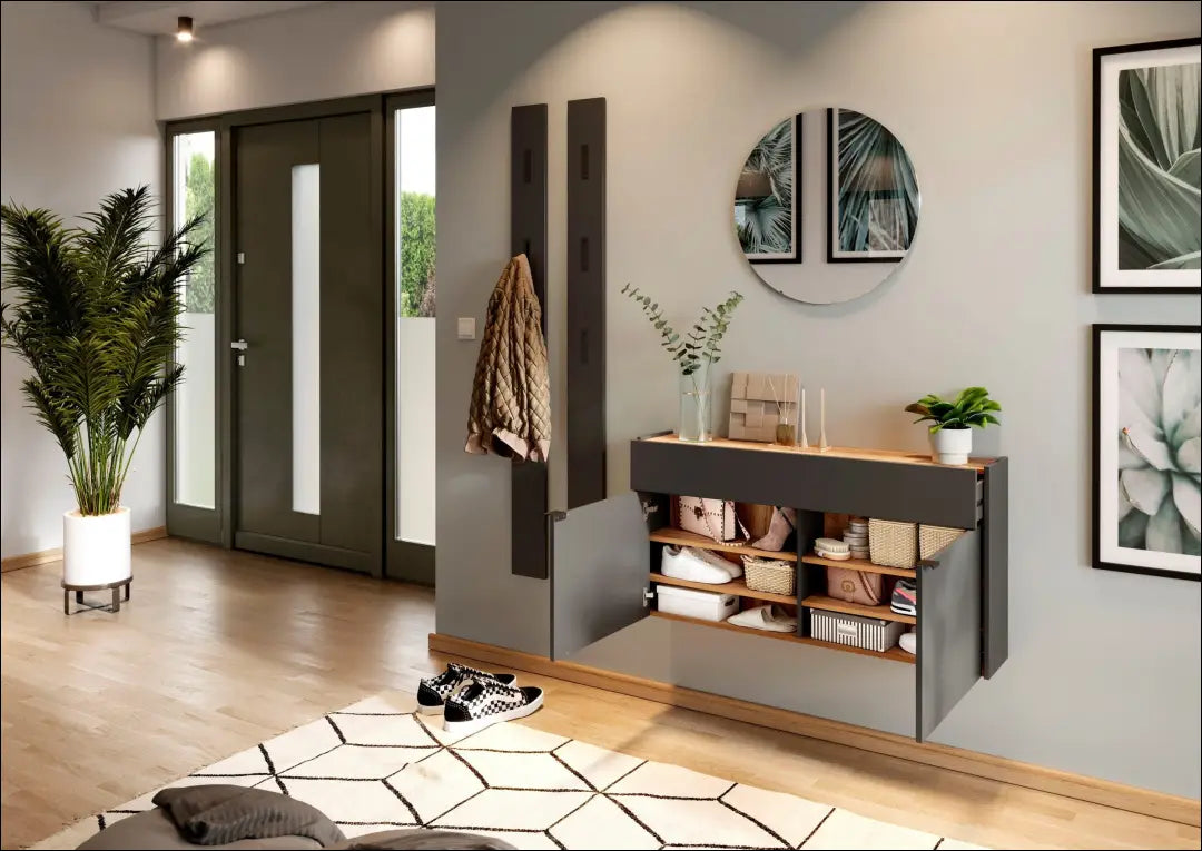 Pakabinama batų spintelė KI1750 - €90 Save 65% 50-100, __label:Pristatymas 1-2 d.d., color-pilka, material-mediena,