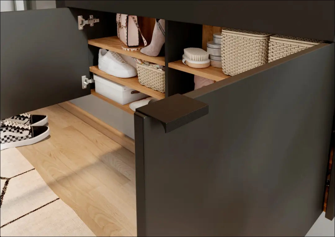Pakabinama batų spintelė KI1750 - €90 Save 65% 50-100, __label:Pristatymas 1-2 d.d., color-pilka, material-mediena,