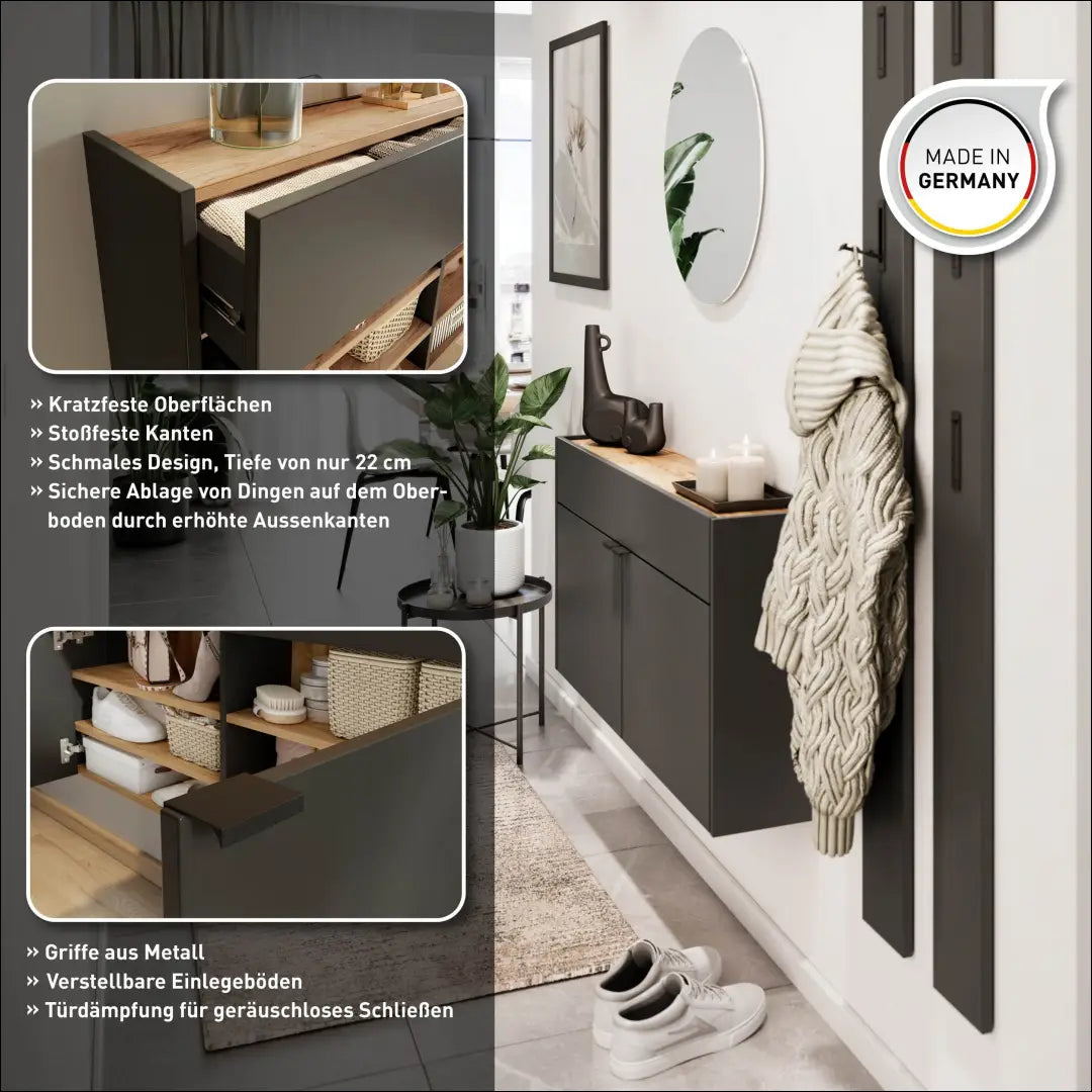 Pakabinama batų spintelė KI1750 - €90 Save 65% 50-100, __label:Pristatymas 1-2 d.d., color-pilka, material-mediena,