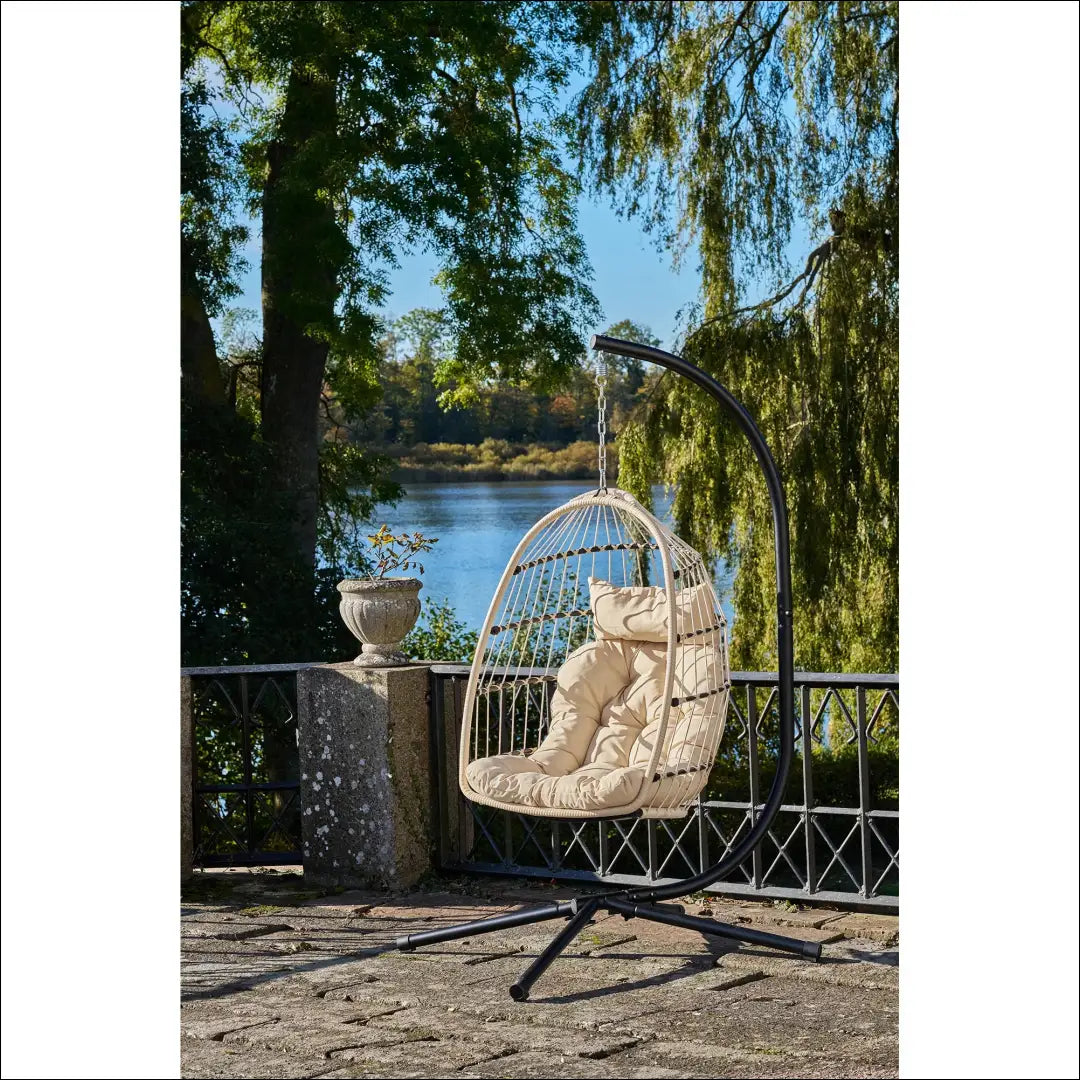 Pakabinama kėdė plieninis stovas sulankstoma sėdynė su pagalvėlėmis smėlio/pilkos/juodos spalvos 195x117x107 cm RD1190