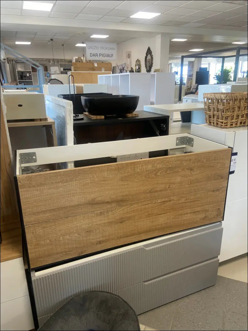 Pakabinama vonios spintelė KI857 - €200 Save 75% color-juoda, color-ruda, material-mediena, over-200, pazeistas Ruda