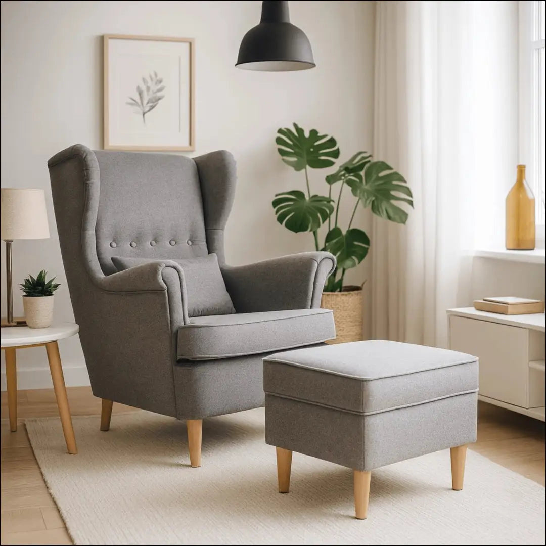 Poilsio fotelis su pakoju ir audinio audiniu pilkos spalvos TE299 - €311 Save 15% __label:Pristatymas 5-14 d.d., elite,