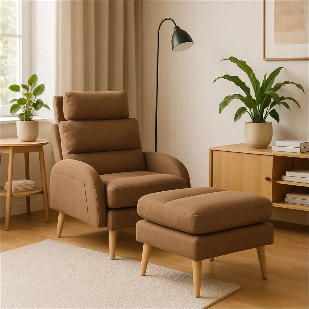 Poilsio fotelis su pakoju ir audinio audiniu rudos spalvos TE056 - €258 Save 15% __label:Pristatymas 5-14 d.d., elite,