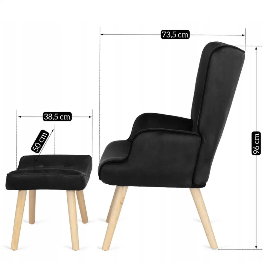 Poilsio fotelis su pakoju ir veliūro audiniu juodos spalvos TE149 - €159 Save 15% 100-200, __label:Pristatymas 5-14
