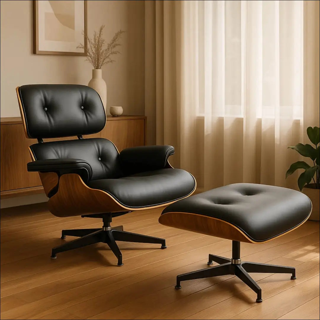 Poilsio fotelis su pakoju iš eko odos juodos spalvos TE026 - €532 Save 15% __label:Pristatymas 5-14 d.d., elite, Fotele