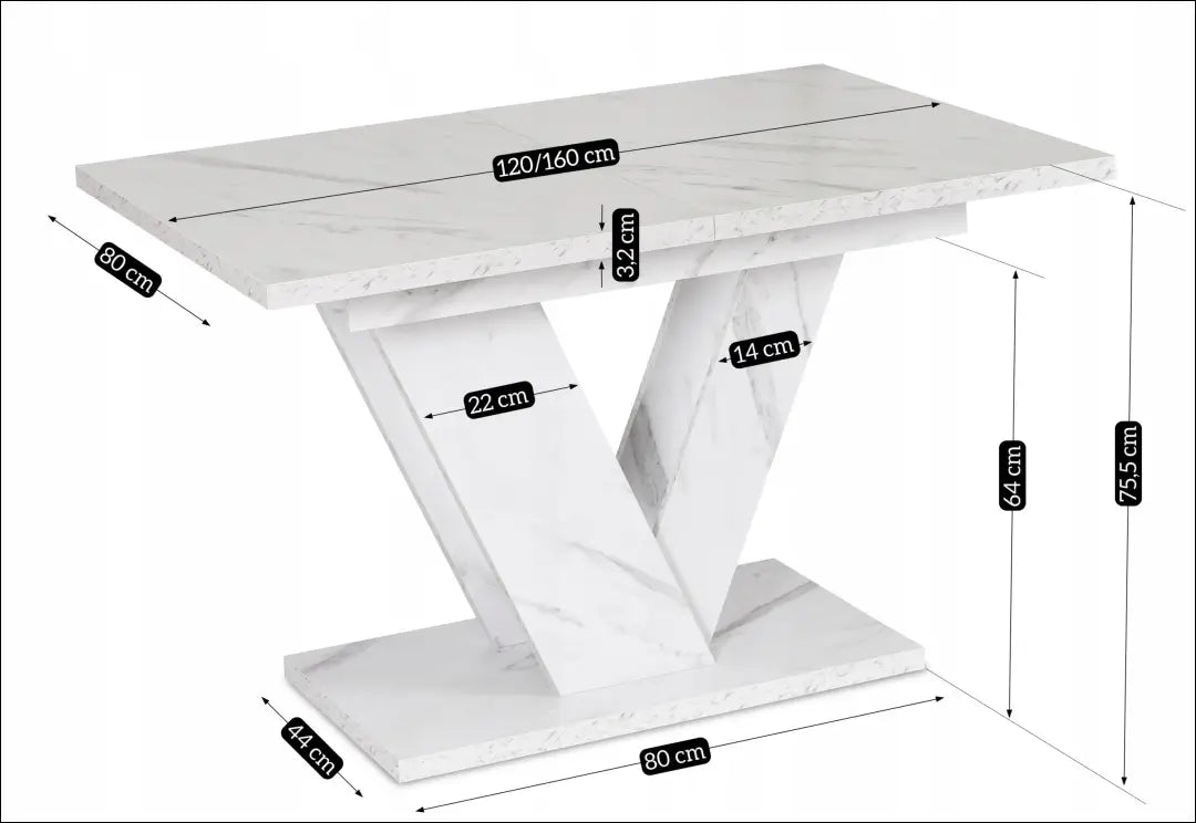 Prailginamas stalas iš medžio drožlių plokštės baltos spalvos / marmuro 120-160 cm TE266 - €287 Save 15%