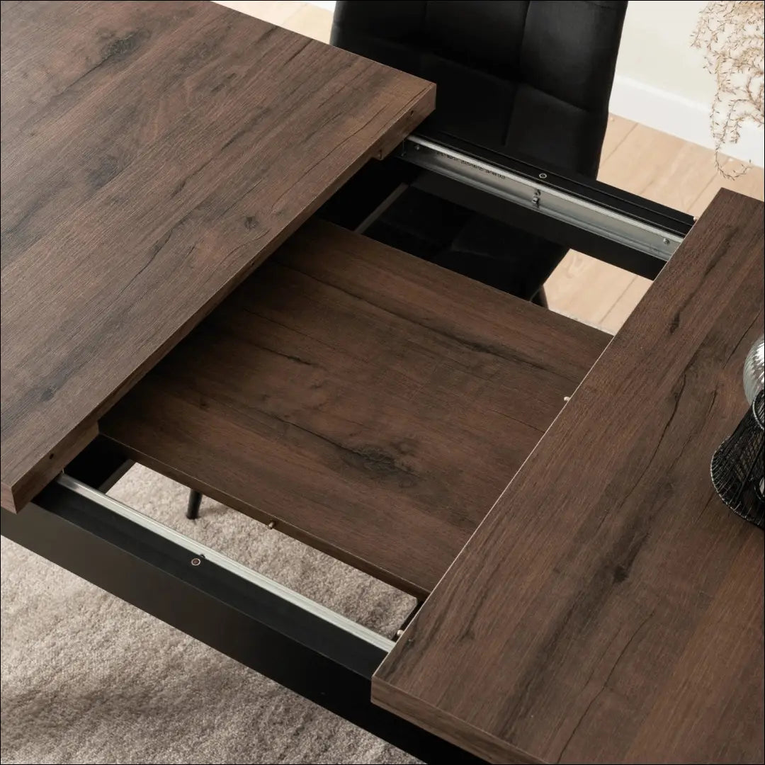 Prailginamas stalas iš medžio drožlių plokštės juodos spalvos / riešuto 120-160 cm TE992 - €190 Save 15% 100-200,