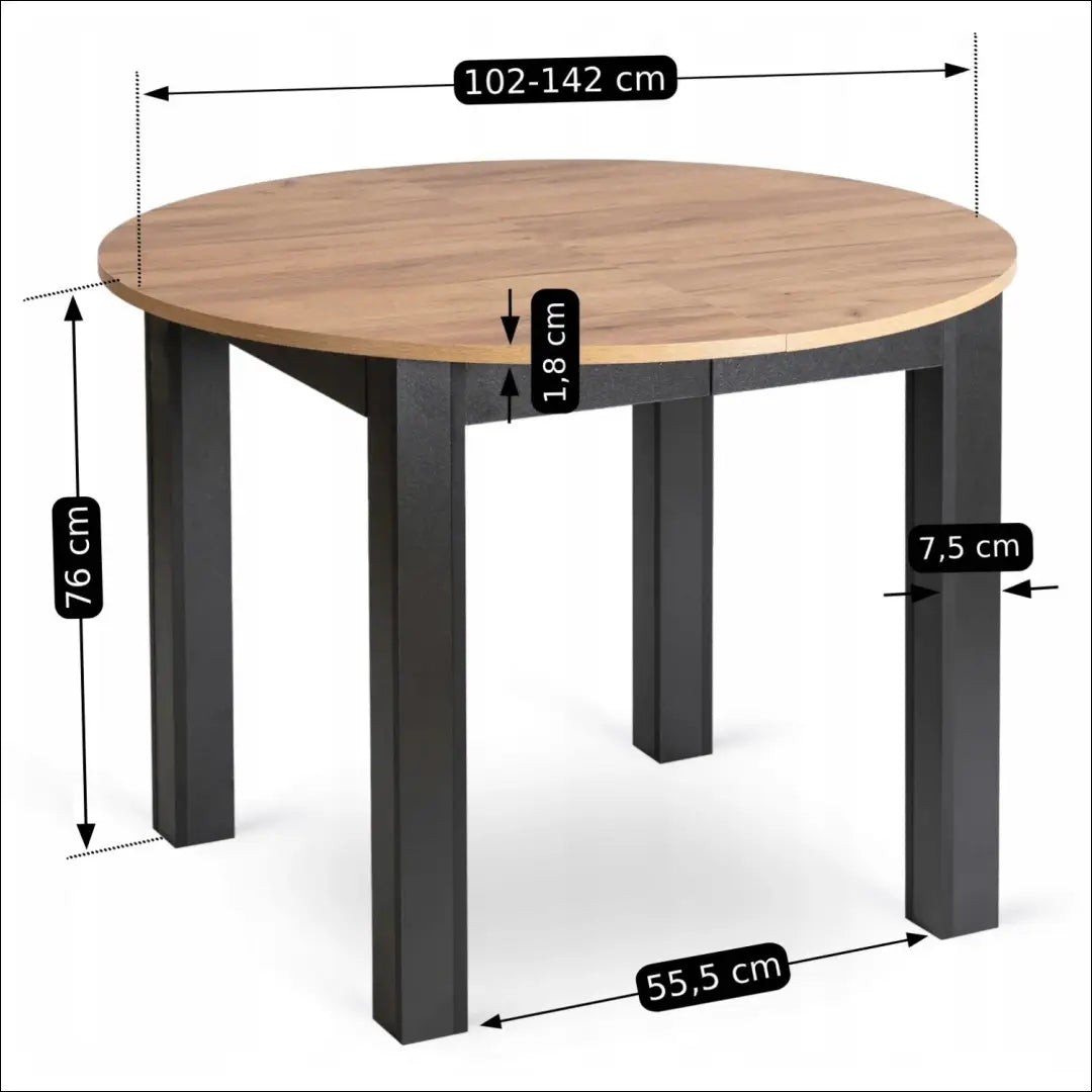 Prailginamas stalas iš medžio drožlių plokštės juodos spalvos / ąžuolo 102-142 cm TE509 - €182 Save 15% 100-200,