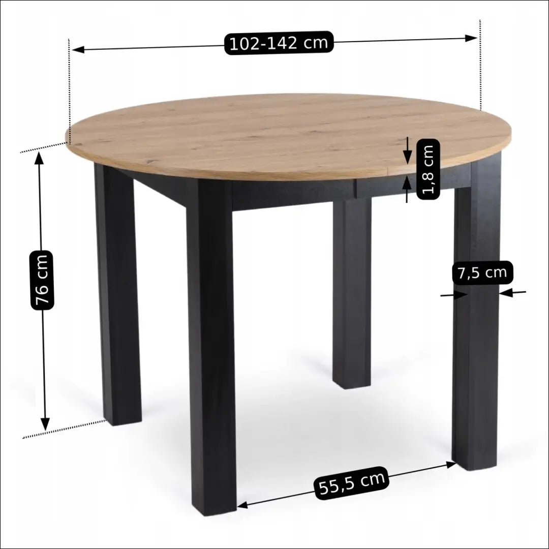 Prailginamas stalas iš medžio drožlių plokštės juodos spalvos / ąžuolo 102-142 cm TE510 - €182 Save 15% 100-200,