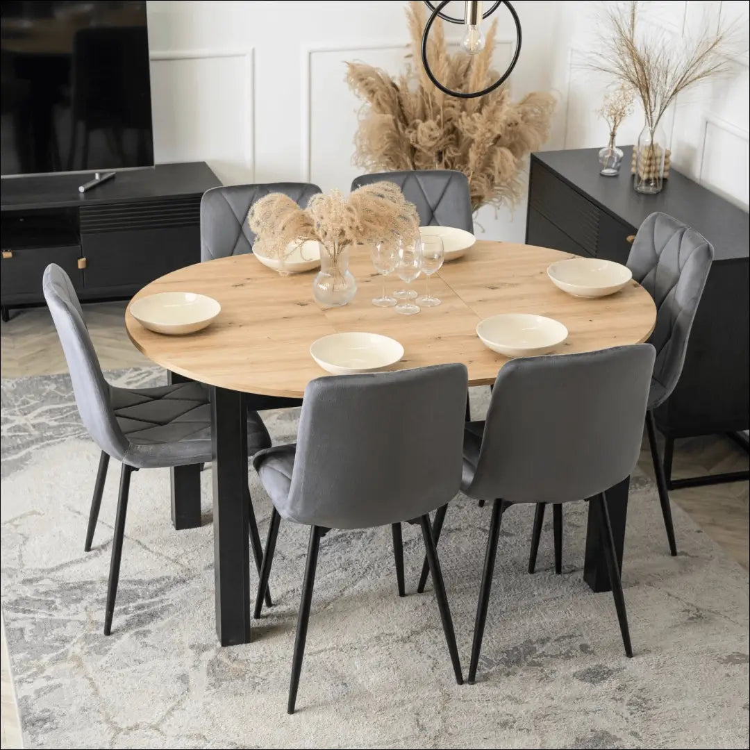 Prailginamas stalas iš medžio drožlių plokštės juodos spalvos / ąžuolo 102-142 cm TE510 - €182 Save 15% 100-200,