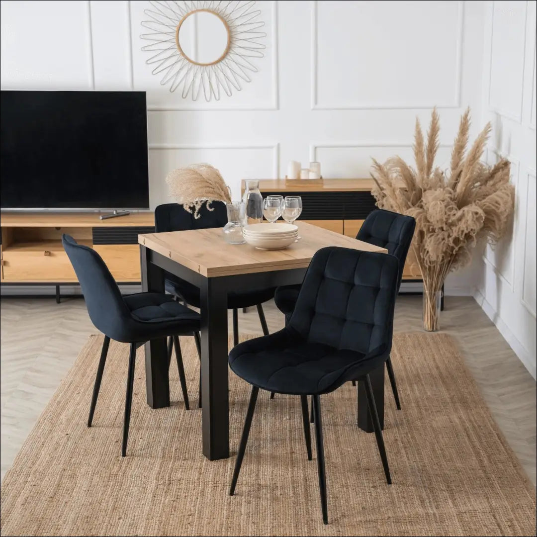 Prailginamas stalas iš medžio drožlių plokštės juodos spalvos / ąžuolo 80-160 cm TE506 - €182 Save 15% 100-200,