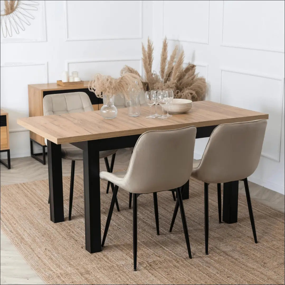 Prailginamas stalas iš medžio drožlių plokštės juodos spalvos / ąžuolo 120-160 cm TE505 - €190 Save 15% 100-200,