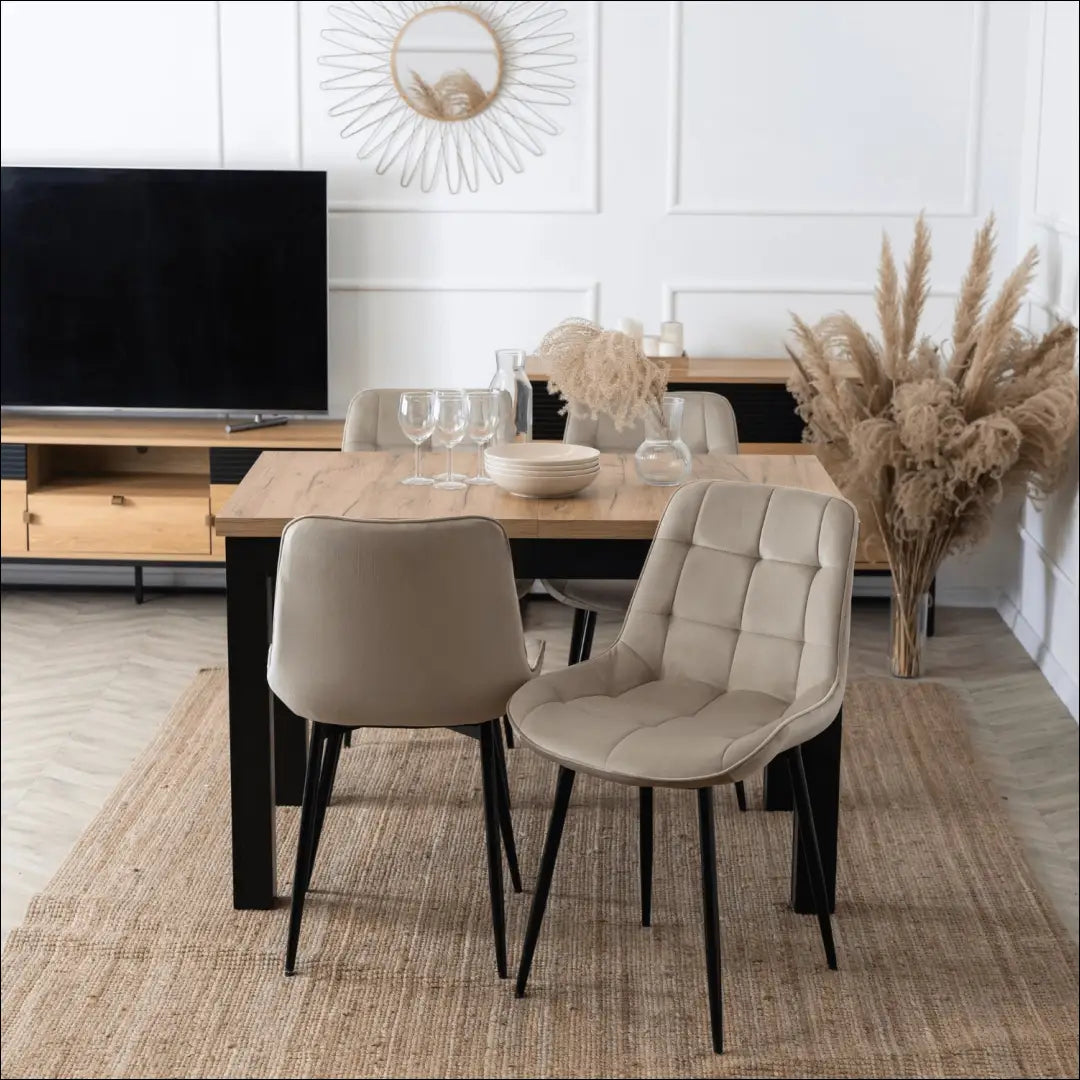 Prailginamas stalas iš medžio drožlių plokštės juodos spalvos / ąžuolo 120-160 cm TE505 - €190 Save 15% 100-200,