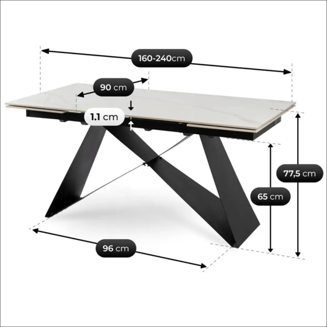 Prailginamas stalas su keraminiu stalviršiu juodos spalvos / baltos 160-240 cm TE232 - €443 Save 15%