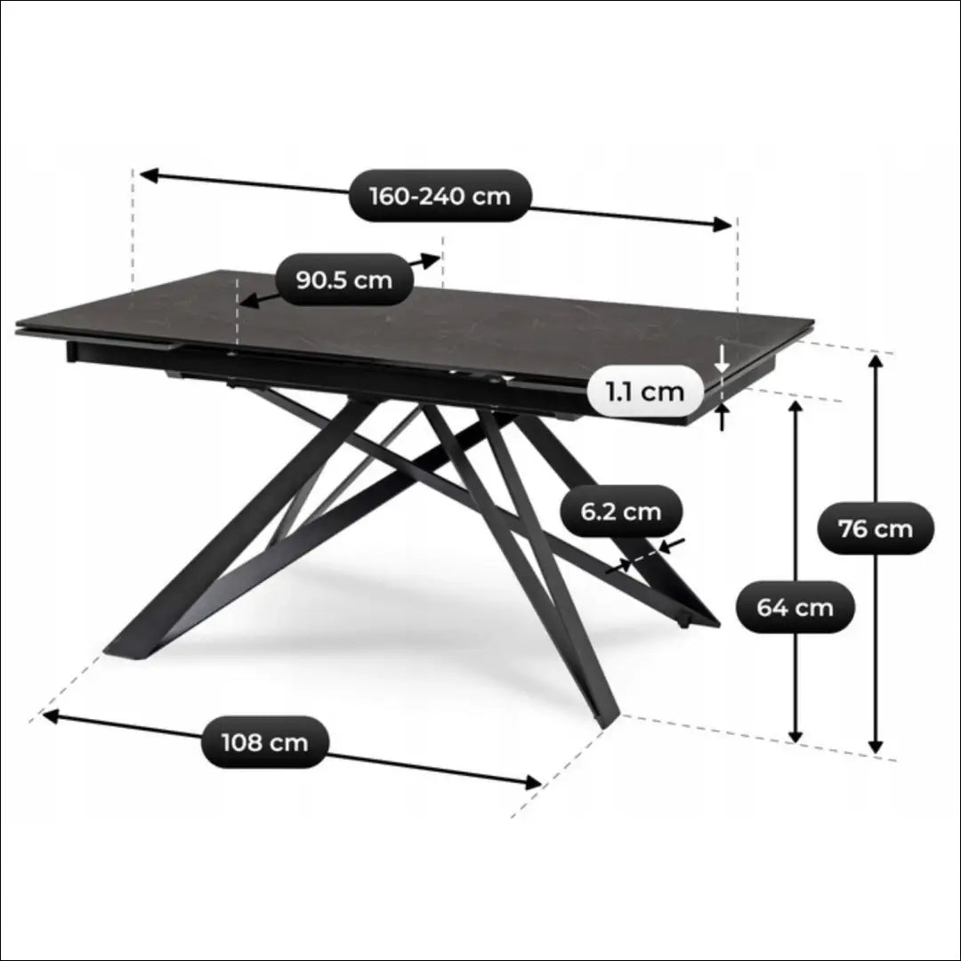 Prailginamas stalas su keraminiu stalviršiu juodos spalvos / marmuro 160-240 cm TE231 - €463 Save 15%