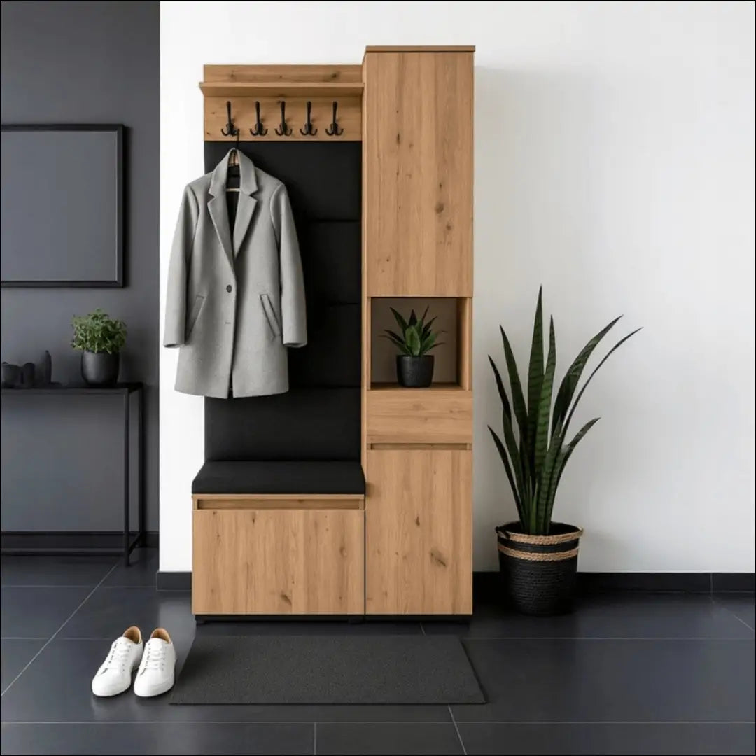 Prieškambario baldų komplektas iš medžio drožlių plokštės ąžuolo spalvos / grafito 90 cm TE1198 - €375 Save 15%