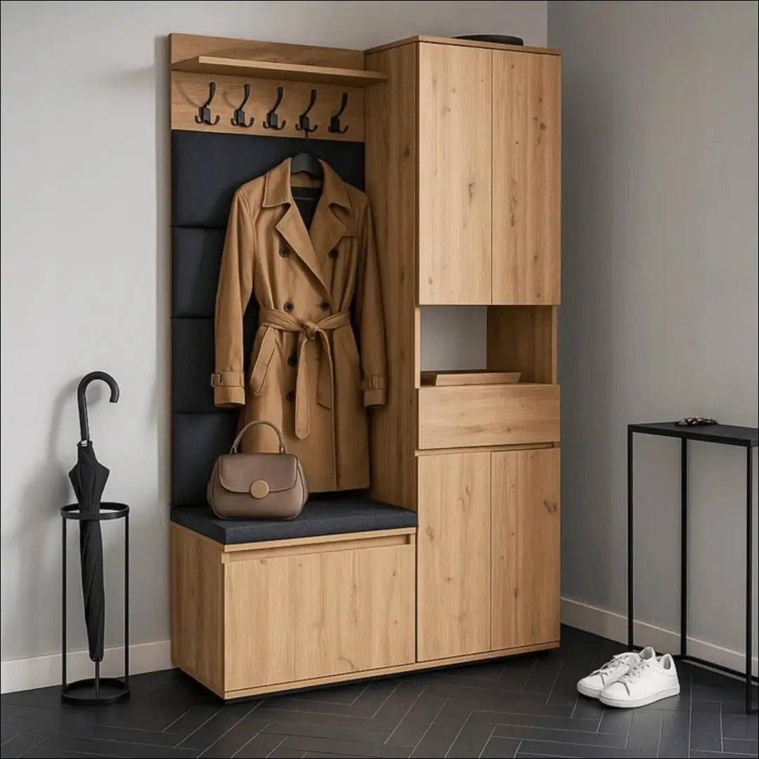 Prieškambario baldų komplektas iš medžio drožlių plokštės ąžuolo spalvos / grafito 120 cm TE1200 - €493 Save 15%