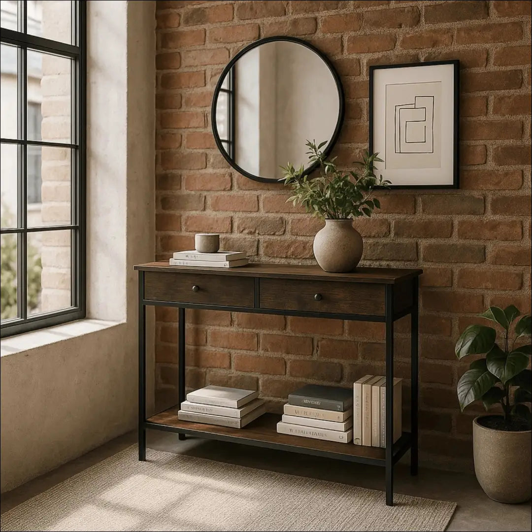 Prieškambario konsolė su stalčiais iš MDF juodos spalvos / ąžuolo 100 cm TE1101 - €68 Save 15% 50-100,