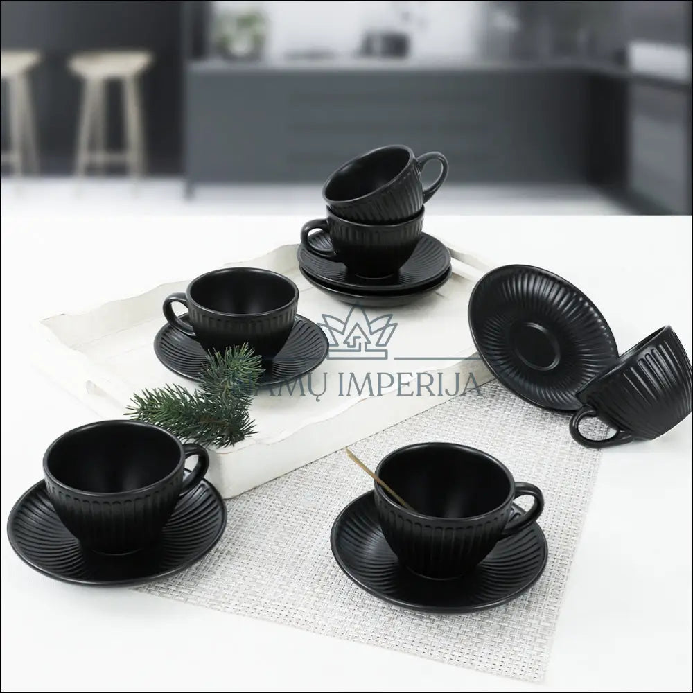 Puodelių su lėkštute komplektas (6vnt) DI10138 - €29 Save 50% 25-50, __label:Pristatymas 1-2 d.d., color-juoda, indai,
