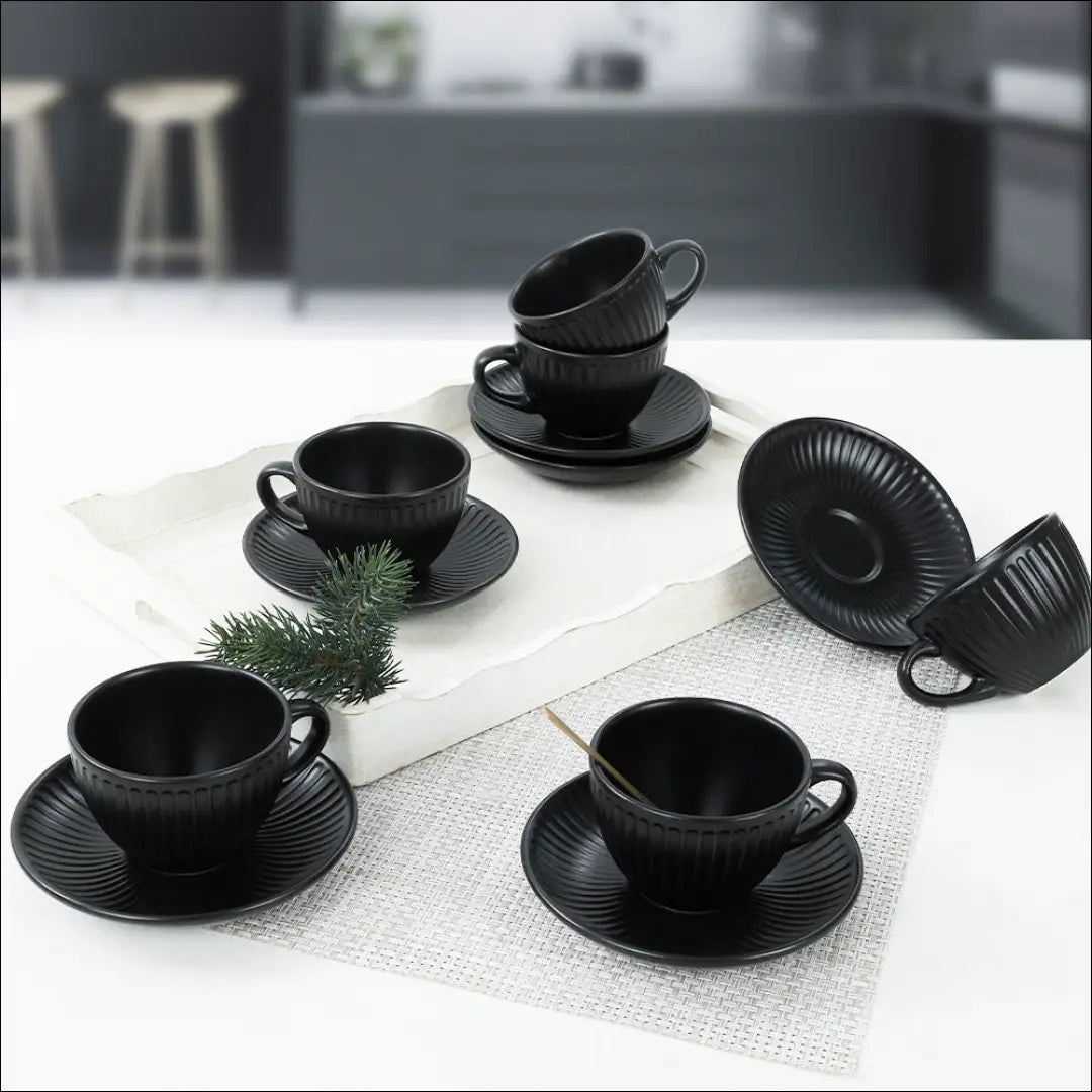 Puodelių su lėkštute komplektas (6vnt) DI10138 - €29 Save 50% 25-50, __label:Pristatymas 1-2 d.d., color-juoda, indai,