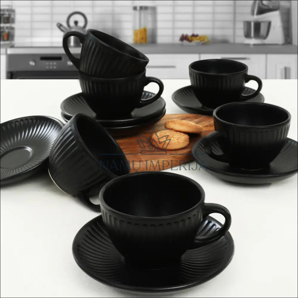 Puodelių su lėkštute komplektas (6vnt) DI10138 - €29 Save 50% 25-50, __label:Pristatymas 1-2 d.d., color-juoda, indai,
