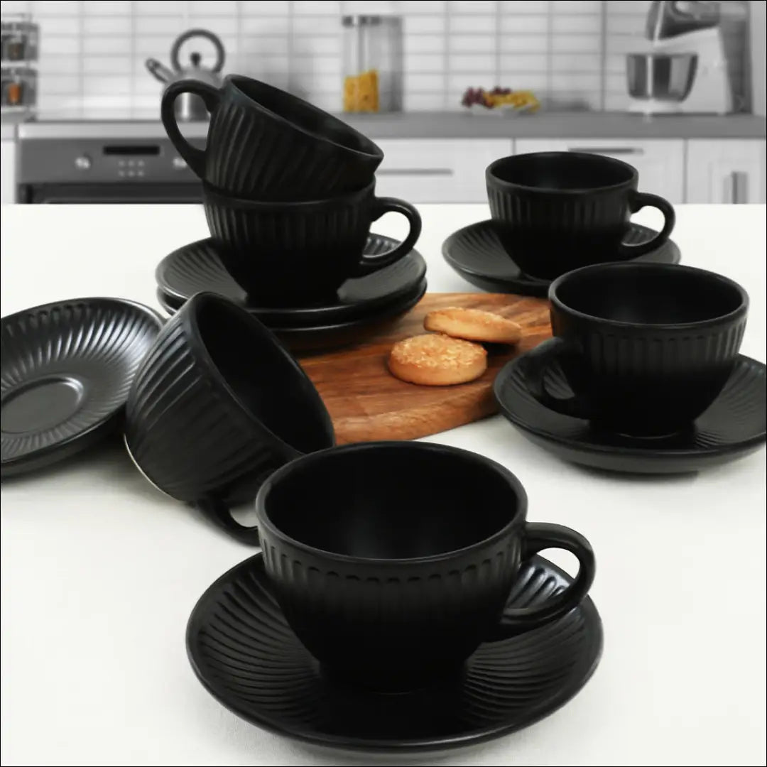 Puodelių su lėkštute komplektas (6vnt) DI10138 - €29 Save 50% 25-50, __label:Pristatymas 1-2 d.d., color-juoda, indai,