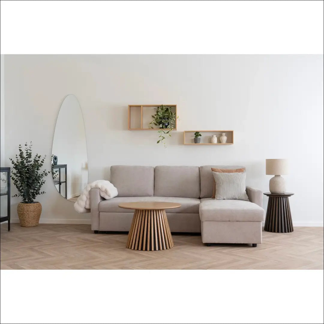 Šezlonginė sofa-lova su daiktadėže tamsiai smėlio spalvos natūralios kojelės RD230 - €941 Save 15% __label:Pristatymas
