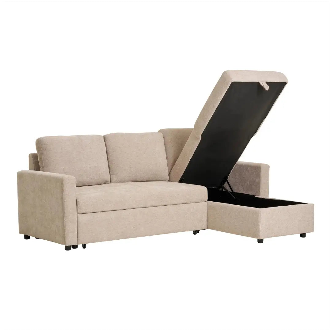 Šezlonginė sofa-lova su daiktadėže tamsiai smėlio spalvos natūralios kojelės RD230 - €941 Save 15% __label:Pristatymas