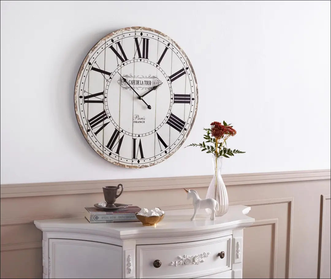 Sieninis laikrodis „Cafe de la tour“ (60cm) DI12471 - €32 Save 50% 25-50, __label:Pristatymas 1-2 d.d., color-balta,