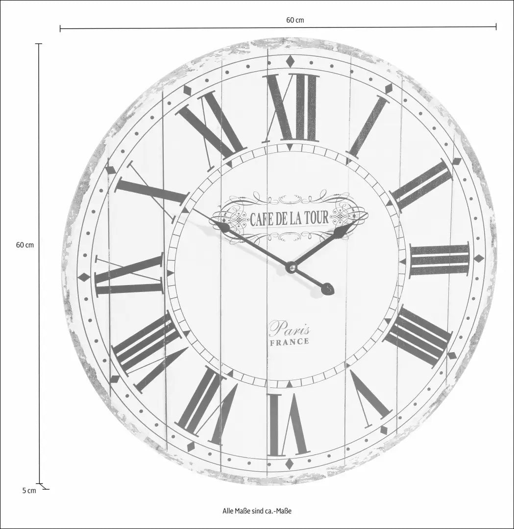 Sieninis laikrodis „Cafe de la tour“ (60cm) DI12471 - €32 Save 50% 25-50, __label:Pristatymas 1-2 d.d., color-balta,
