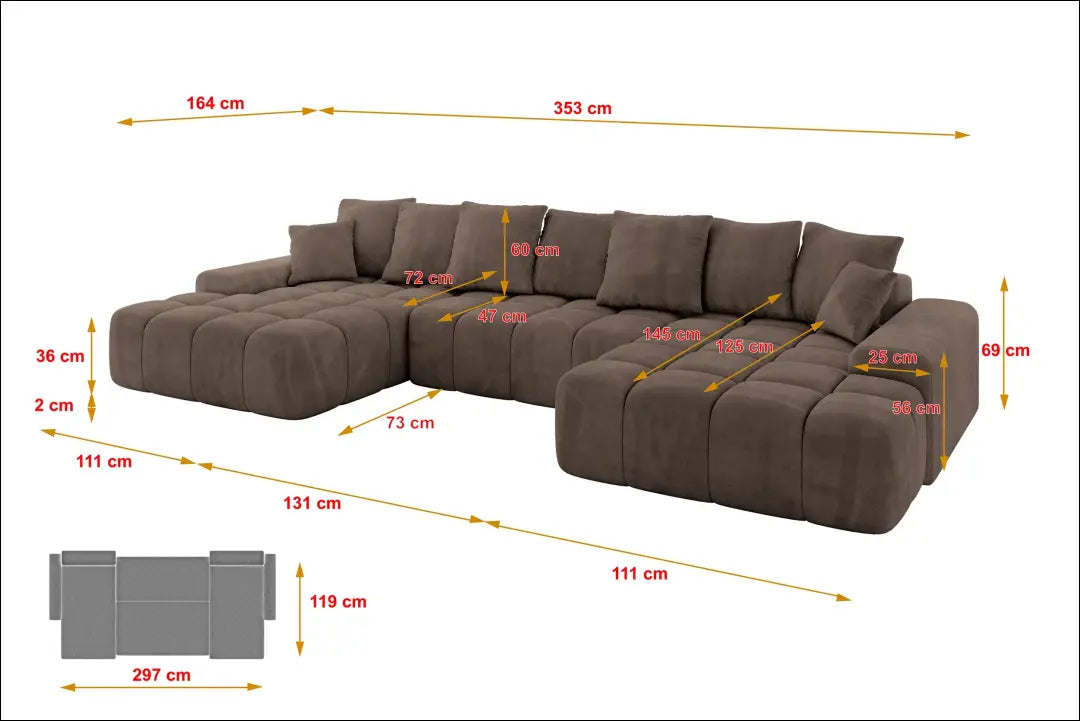 Sofa-lova MI964 - €906 Save 40% __label:Pristatymas 1-2 d.d., color-ruda, kampai, material-aksomas,