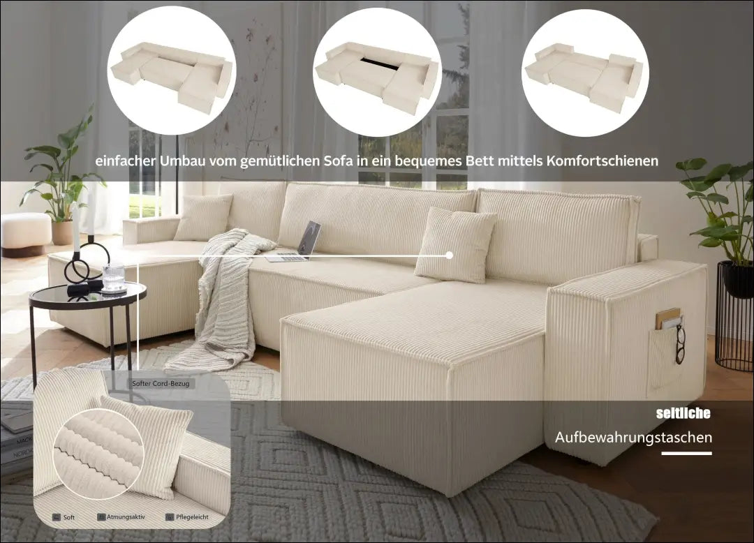 Sofa su miegama funkcija MI888 - €700 Save 50% __label:Pristatymas 1-2 d.d., color-kremas, kampai,