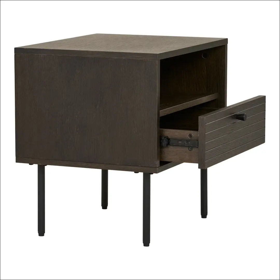 Šoninis staliukas 1 stalčius ąžuolo fanera dūminės spalvos juodo metalo kojelės 50x40x50 cm RD547 - €179 Save 15%