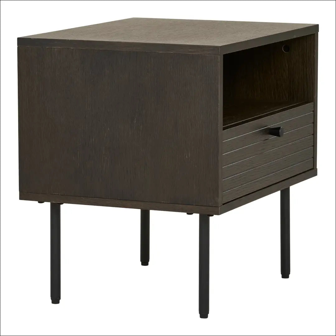 Šoninis staliukas 1 stalčius ąžuolo fanera dūminės spalvos juodo metalo kojelės 50x40x50 cm RD547 - €179 Save 15%