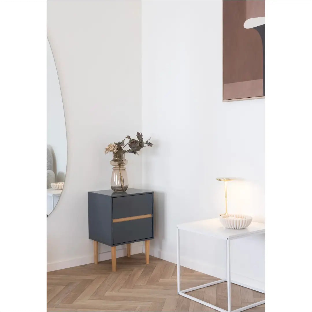 Šoninis staliukas dažytas medis 2 stalčiai tamsiai pilkas 40x35x55 cm RD527 - €97 Save 15% 50-100, __label:Pristatymas