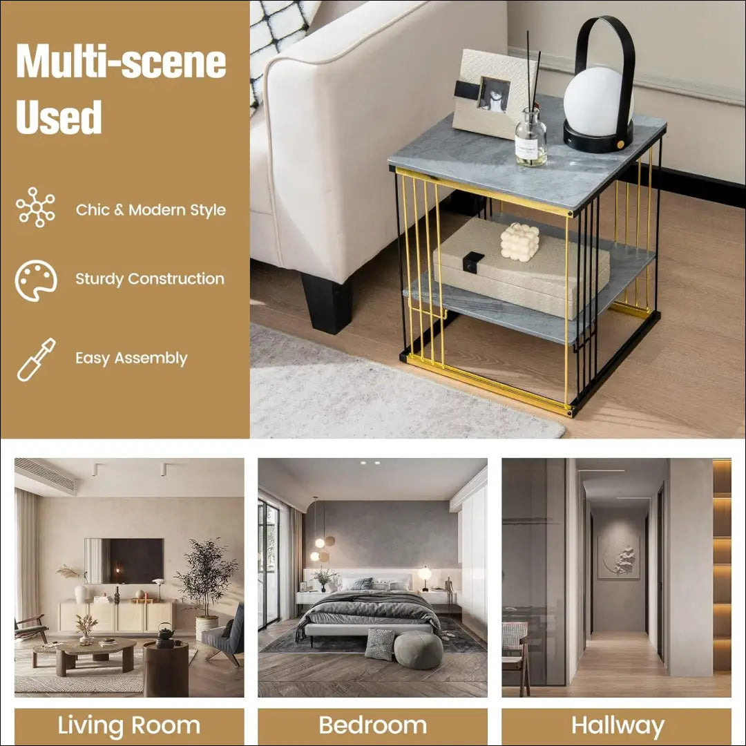 Šoninis staliukas SI1743 - €66 Save 55% 50-100, __label:Pristatymas 1-2 d.d., color-auksine, color-juoda, color-pilka