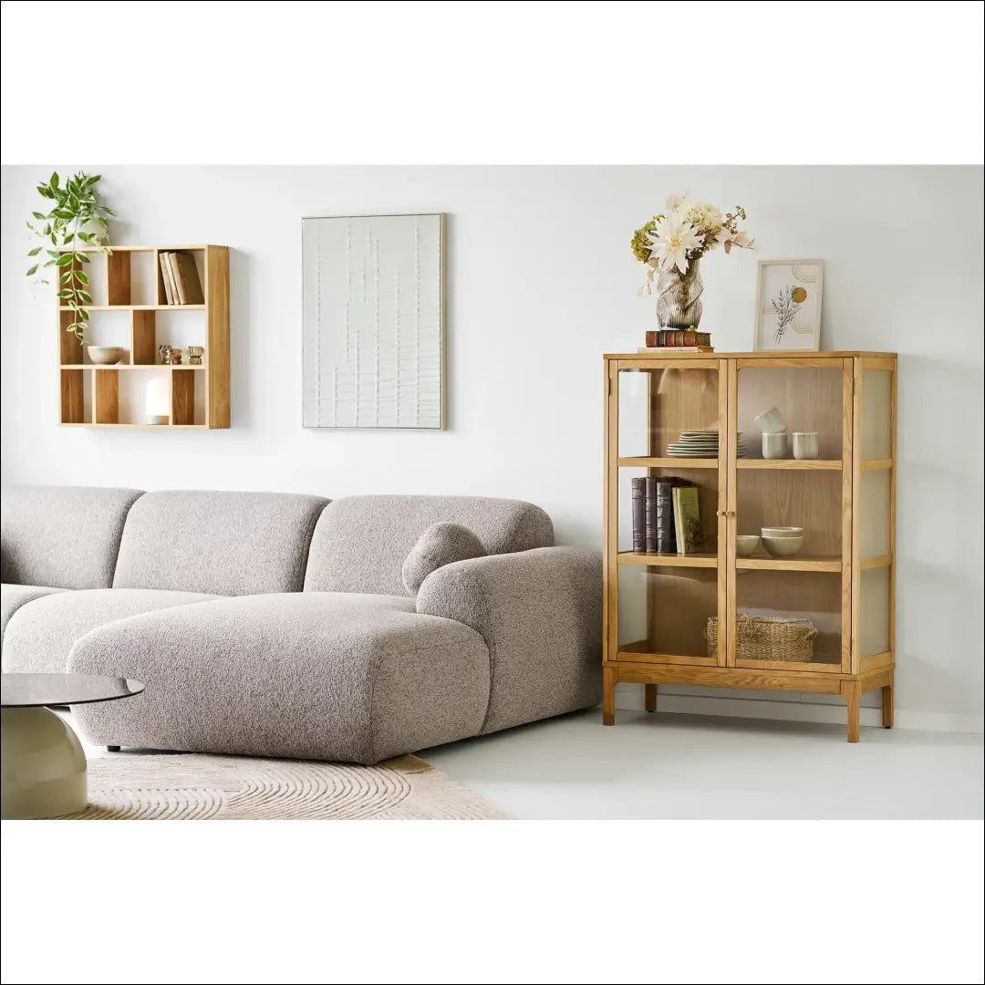 Spintelė 2 stiklinės durys lentynos ąžuolas/ąžuolo fanera/grūdintas stiklas natūrali 40x90x126 cm RD503 - €615 Save 15%