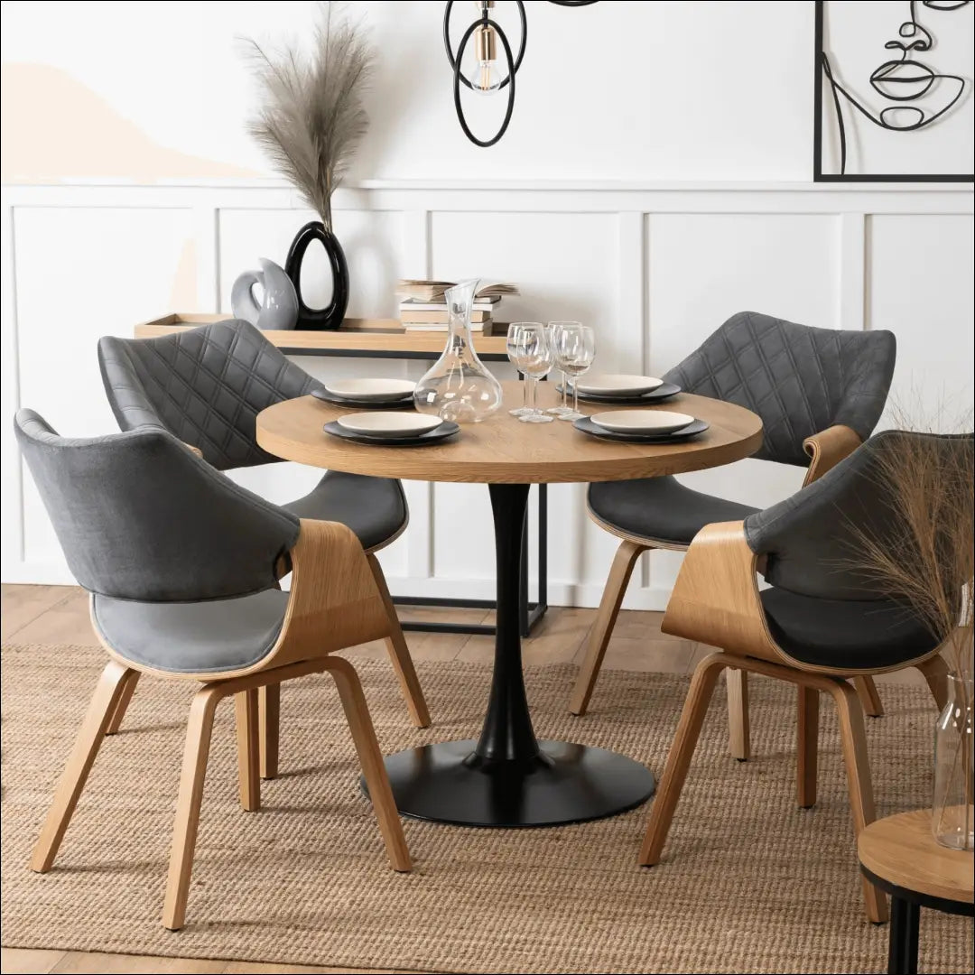 Stalas apvalus iš MDF juodos spalvos / ąžuolo 100 cm TE158 - €144 Save 15% 100-200, __label:Pristatymas 5-14 d.d.,