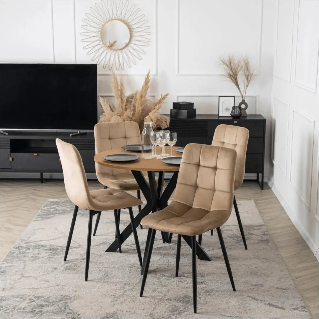 Stalas apvalus iš MDF juodos spalvos / ąžuolo 90 cm TE619 - €118 Save 15% 100-200, __label:Pristatymas 5-14 d.d.,
