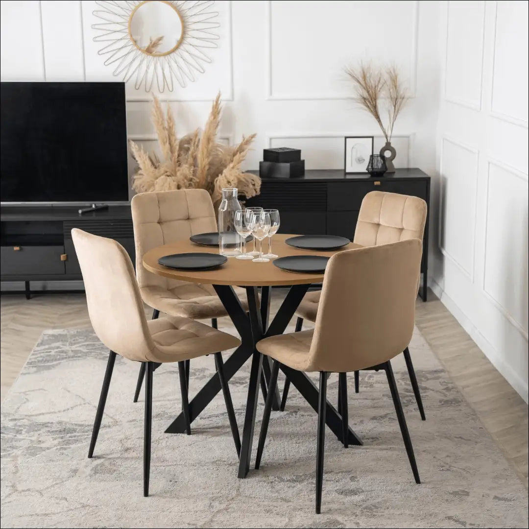 Stalas apvalus iš MDF juodos spalvos / ąžuolo 90 cm TE619 - €118 Save 15% 100-200, __label:Pristatymas 5-14 d.d.,