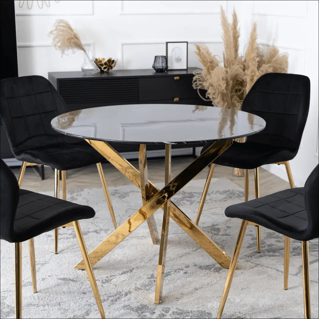 Stalas apvalus su stikliniu stalviršiu juodos spalvos / auksinės 100 cm TE530 - €171 Save 15% 100-200,