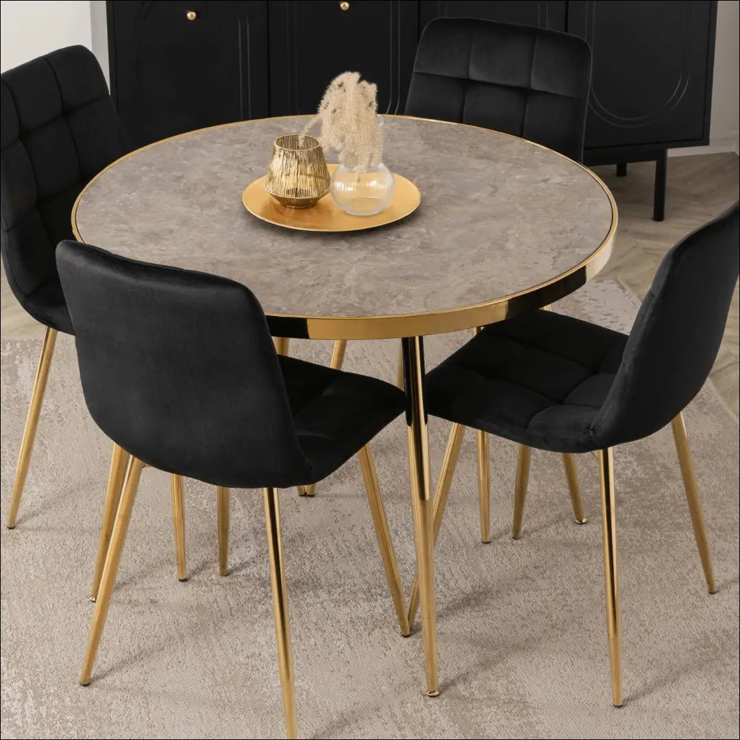 Stalas apvalus su stikliniu stalviršiu pilkos spalvos / auksinės 100 cm TE779 - €149 Save 15% 100-200,