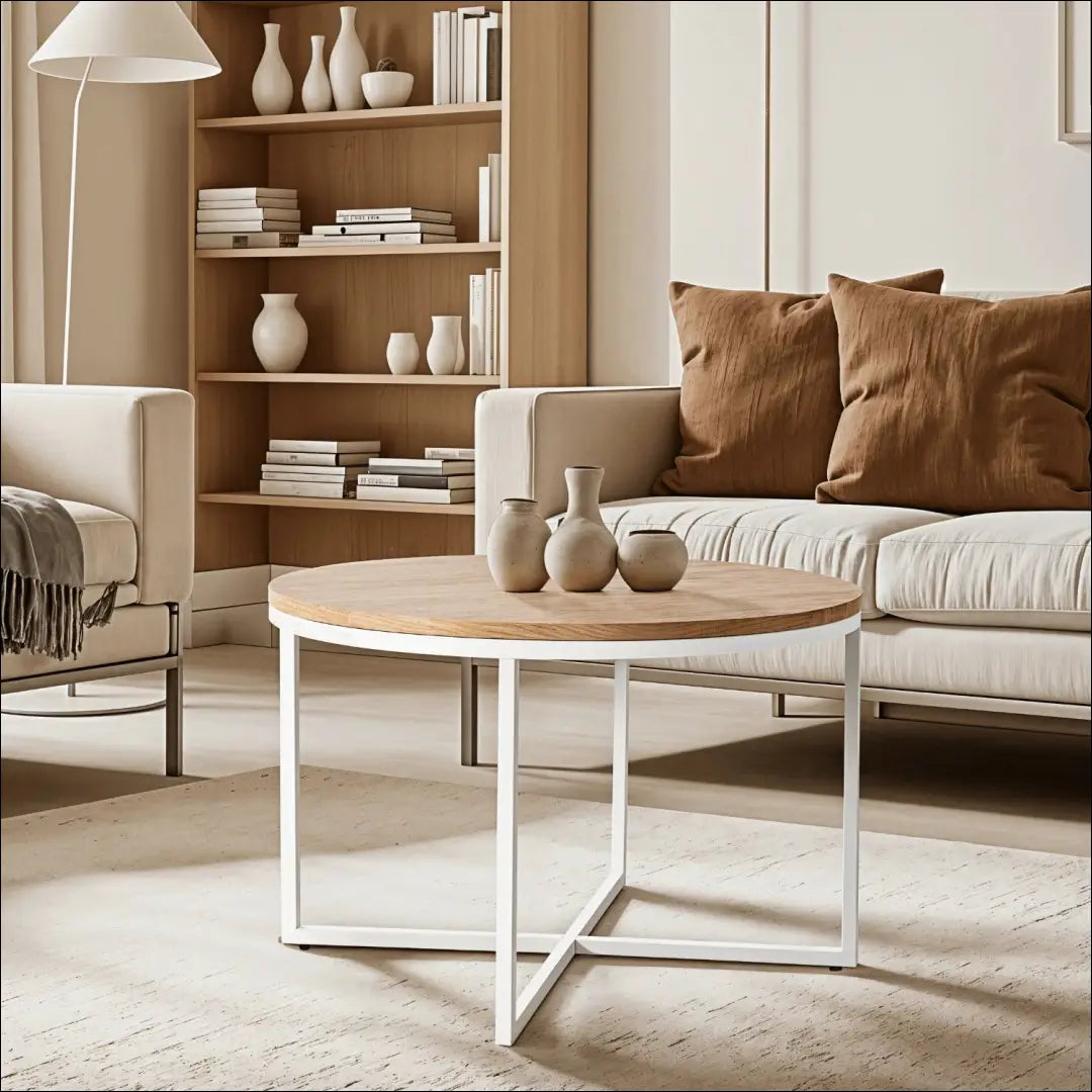 Staliukas apvalus iš MDF baltos spalvos / ąžuolo TE486 - €90 Save 15% 50-100, __label:Pristatymas 5-14 d.d., elite,
