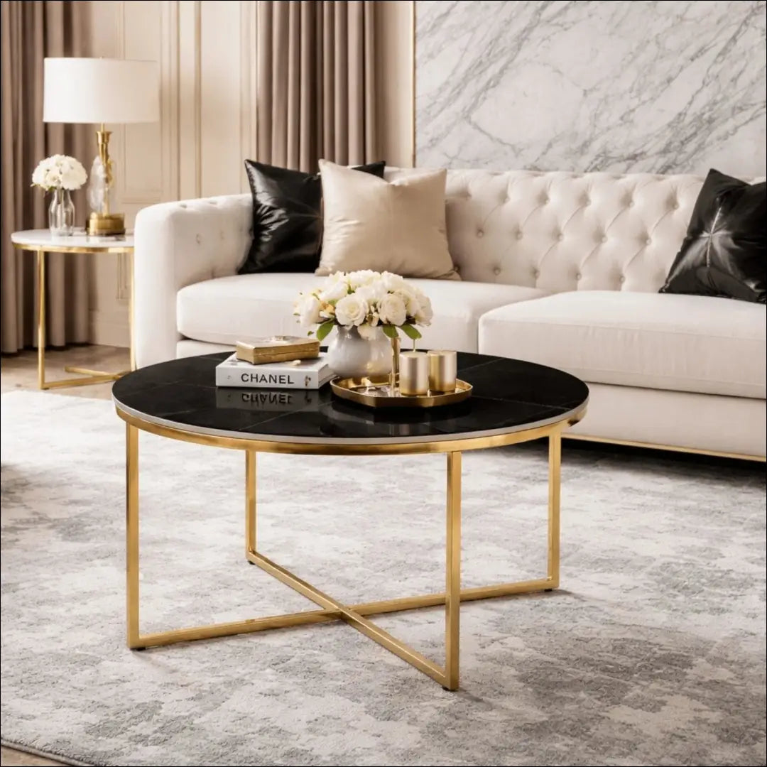 Staliukas apvalus su keraminiu stalviršiu juodos spalvos / auksinės TE1049 - €135 Save 15% 100-200, __label:Pristatymas