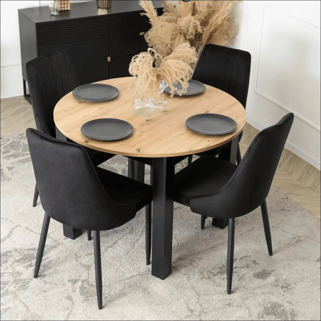 Stalo 102–142 cm „Artisan Oak/Black“ ir 4 juodų kėdžių komplektas TE2412 - €351 Save 15% __label:Pristatymas 5-14 d.d.,