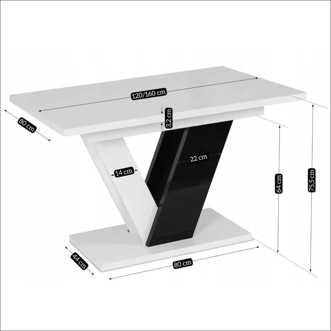 Stalo 120–160 cm juodo/balto blizgio ir 4 tamsiai mėlynų kėdžių komplektas TE2438 - €526 Save 15% __label:Pristatymas