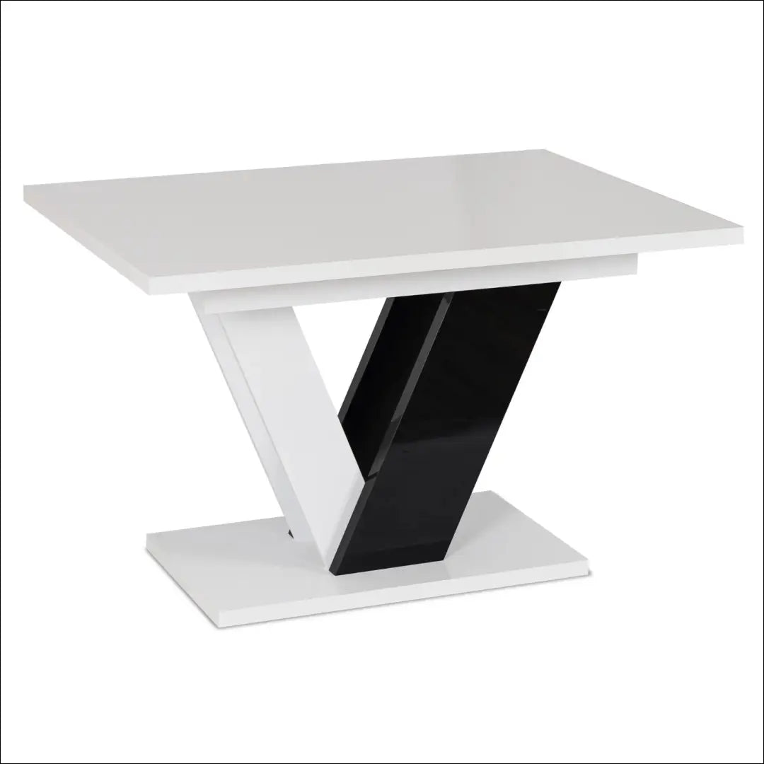 Stalo 120–160 cm juodo/balto blizgio ir 4 tamsiai mėlynų kėdžių komplektas TE2438 - €526 Save 15% __label:Pristatymas