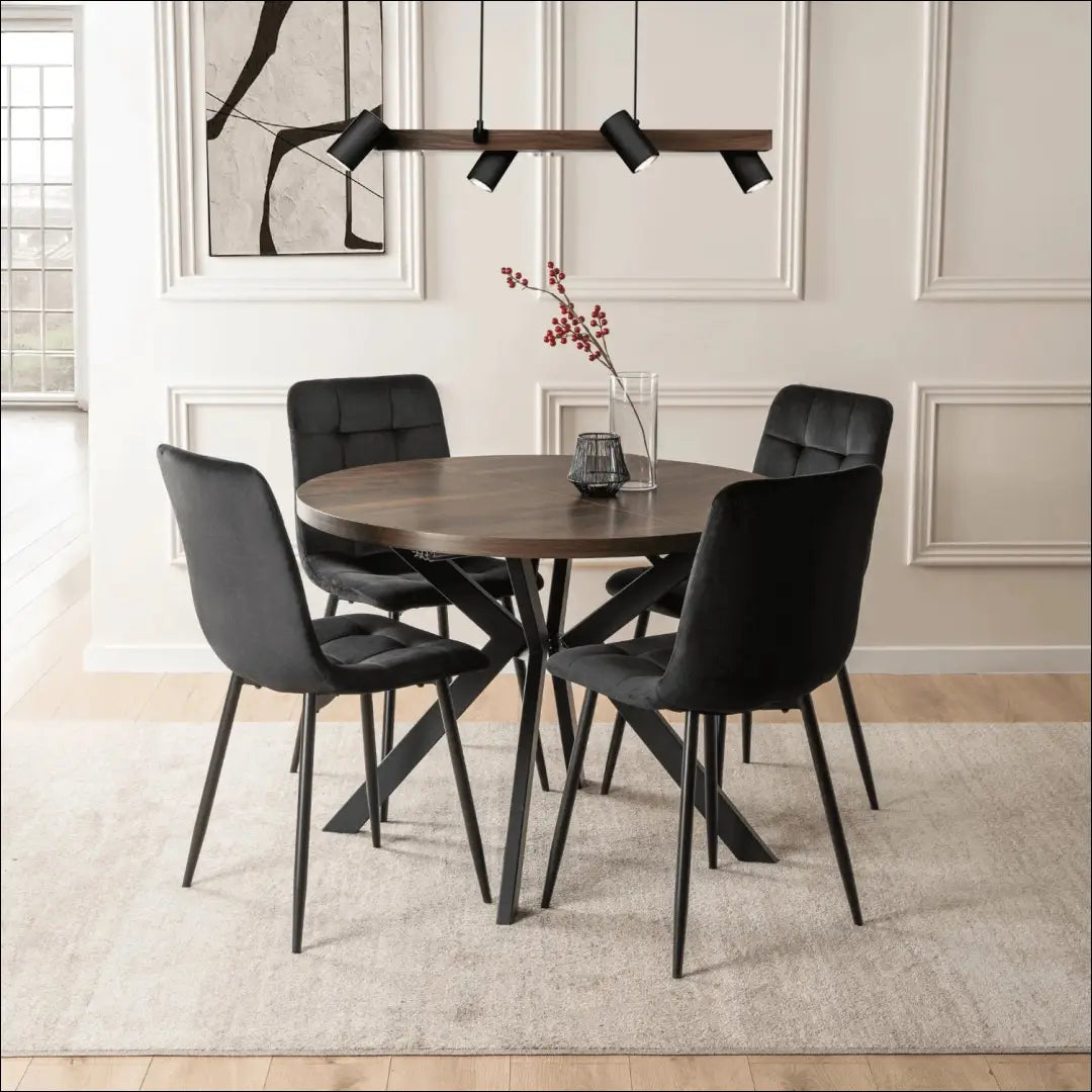 Stalų komplektas 100–250 cm riešuto spalvos/juodas ir 4 juodos kėdės TE2435 - €469 Save 15% __label:Pristatymas 5-14