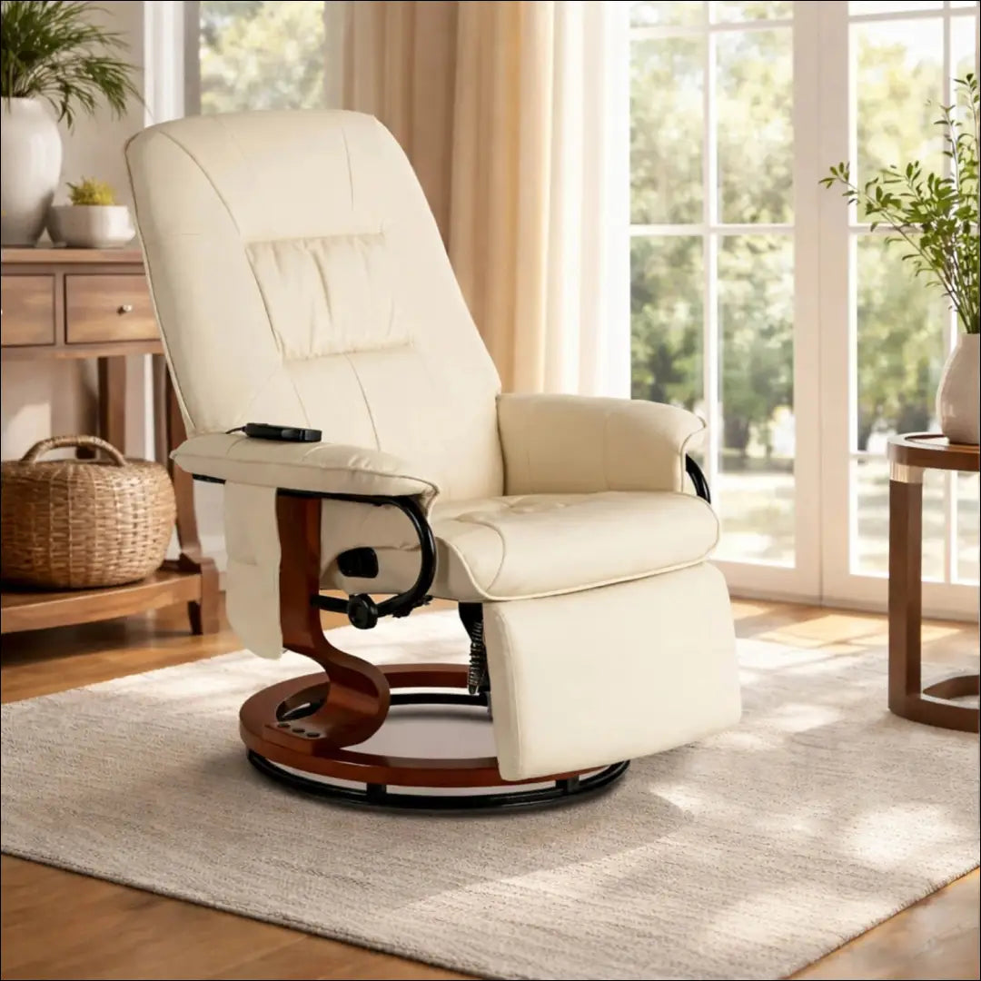 Sukamas masažinis fotelis su šildymo funkcija iš eko odos smėlio spalvos TE744 - €320 Save 15% __label:Pristatymas 5-14